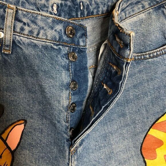 Giraffe Jeans Womens Printed Distressed Button Fly Boyfriend Jeans Blue Size 28 - Picture 6 of 7